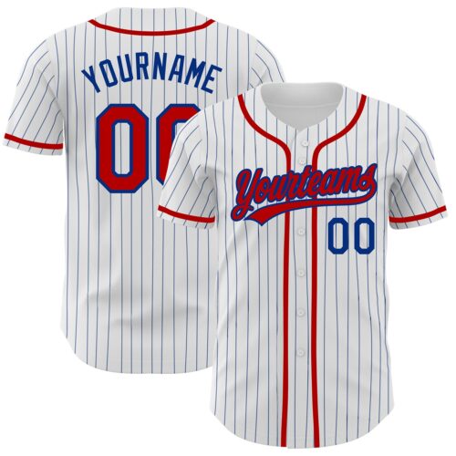 White1211 Custom White Royal Pinstripe Red Authentic Baseball Jersey