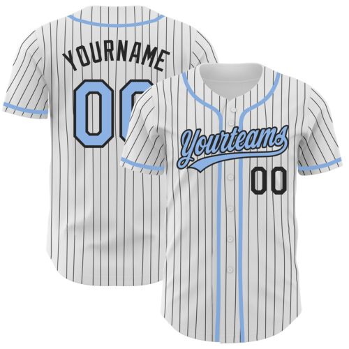 White1320 Custom White Black Pinstripe Light Blue Authentic Baseball Jersey