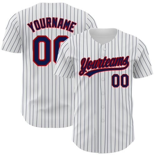 White1322 Custom White Navy Pinstripe Navy-Red Authentic Baseball Jersey