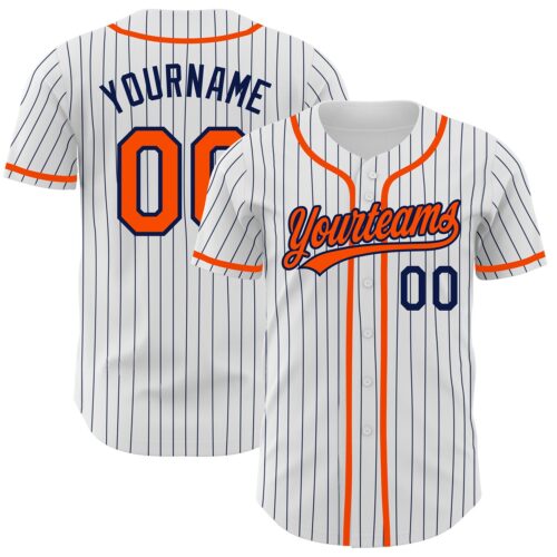 White1323 Custom White Navy Pinstripe Orange Authentic Baseball Jersey