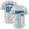 Custom White Navy Pinstripe Teal Authentic Baseball Jersey