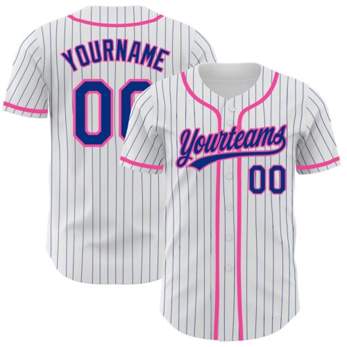 White1332 Custom White Royal Pinstripe Royal-Pink Authentic Baseball Jersey