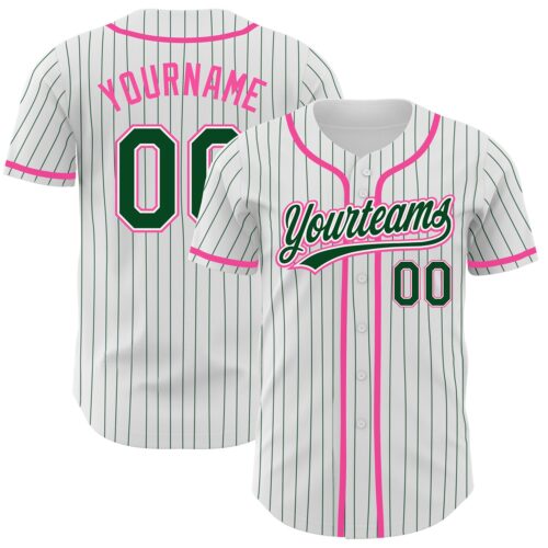 White1351 Custom White Green Pinstripe Green-Pink Authentic Baseball Jersey