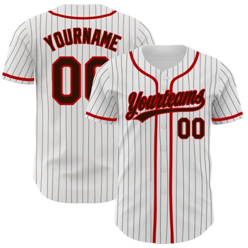 White1354 Custom White Brown Pinstripe Brown-Red Authentic Baseball Jersey