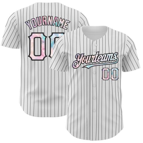 White1389 Custom White Black Pinstripe Tie Dye Authentic Baseball Jersey