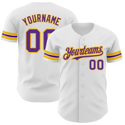 White1561 Custom White Purple-Gold Authentic Baseball Jersey