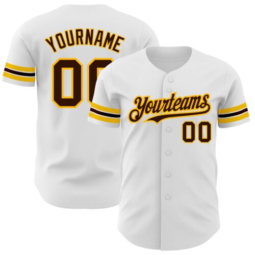 White1564 Custom White Brown-Gold Authentic Baseball Jersey