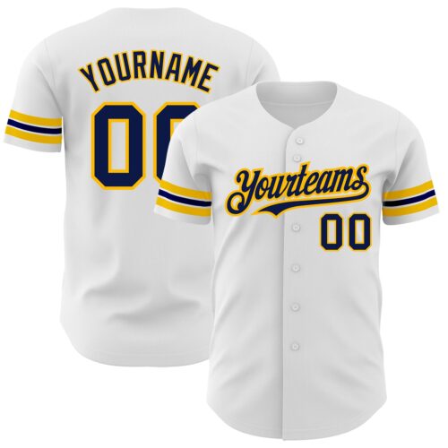 White1567 Custom White Navy-Gold Authentic Baseball Jersey
