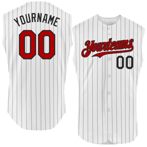 White1573 Custom White Black Pinstripe Red Authentic Sleeveless Baseball Jersey