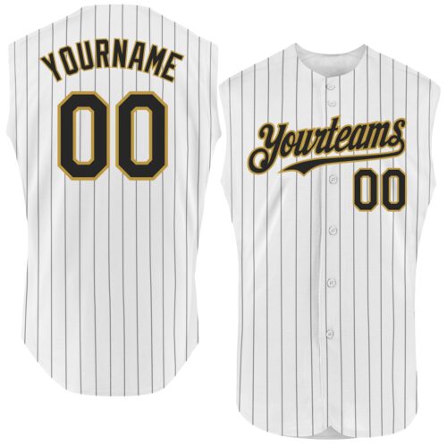 White1575 Custom White Black Pinstripe Old Gold Authentic Sleeveless Baseball Jersey