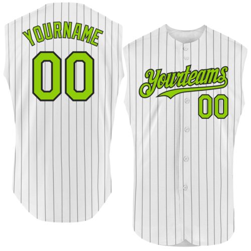 White1580 Custom White Black Pinstripe Neon Green Authentic Sleeveless Baseball Jersey