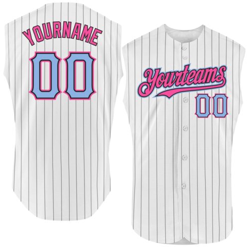 White1581 Custom White Black Pinstripe Light Blue-Pink Authentic Sleeveless Baseball Jersey