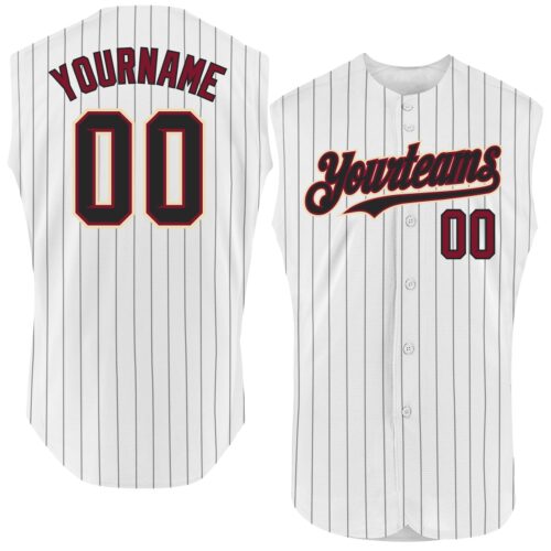 White1584 Custom White Black Pinstripe Crimson-City Cream Authentic Sleeveless Baseball Jersey