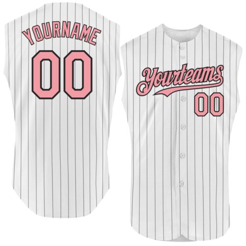 White1585 Custom White Black Pinstripe Medium Pink Authentic Sleeveless Baseball Jersey