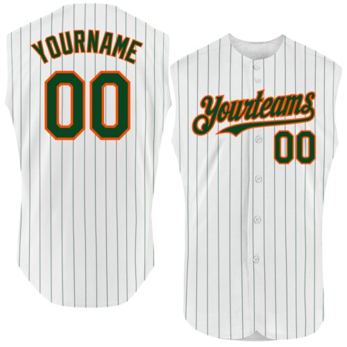 White1587 Custom White Green Pinstripe Orange Authentic Sleeveless Baseball Jersey