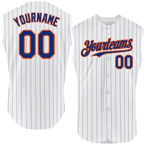 White1589 Custom White Royal Pinstripe Orange Authentic Sleeveless Baseball Jersey
