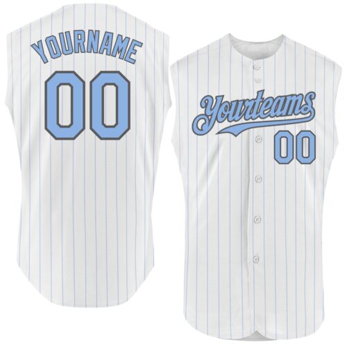 White1598 Custom White Light Blue Pinstripe Steel Gray Authentic Sleeveless Baseball Jersey