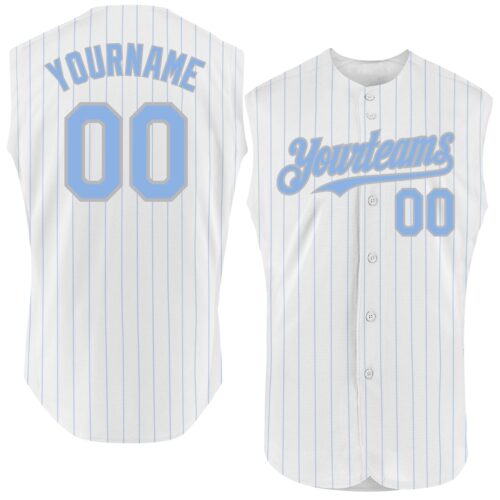 White1599 Custom White Light Blue Pinstripe Gray Authentic Sleeveless Baseball Jersey