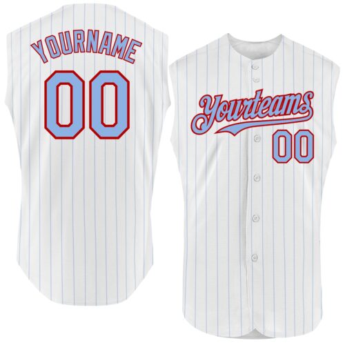 White1600 Custom White Light Blue Pinstripe Red Authentic Sleeveless Baseball Jersey