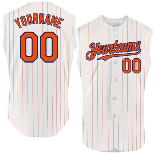 White1603 Custom White Orange Pinstripe Royal Authentic Sleeveless Baseball Jersey