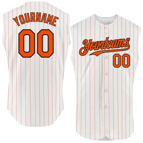 White1605 Custom White Orange Pinstripe Black Authentic Sleeveless Baseball Jersey