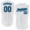 Custom White Navy Pinstripe Teal Authentic Sleeveless Baseball Jersey