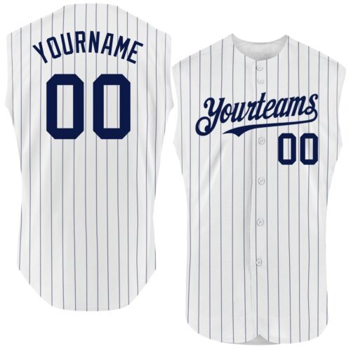 White1617 Custom White Navy Pinstripe Navy Authentic Sleeveless Baseball Jersey