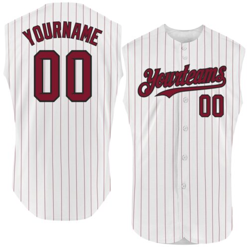 White1626 Custom White Crimson Pinstripe Black Authentic Sleeveless Baseball Jersey