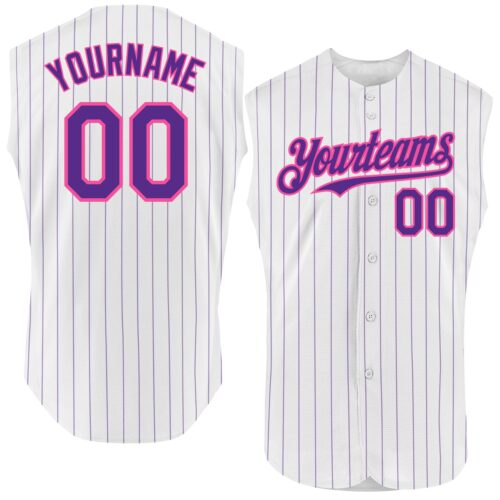 White1629 Custom White Purple Pinstripe Pink Authentic Sleeveless Baseball Jersey
