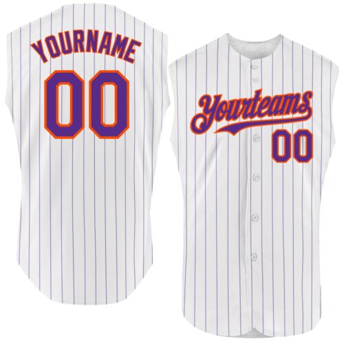 White1630 Custom White Purple Pinstripe Orange Authentic Sleeveless Baseball Jersey
