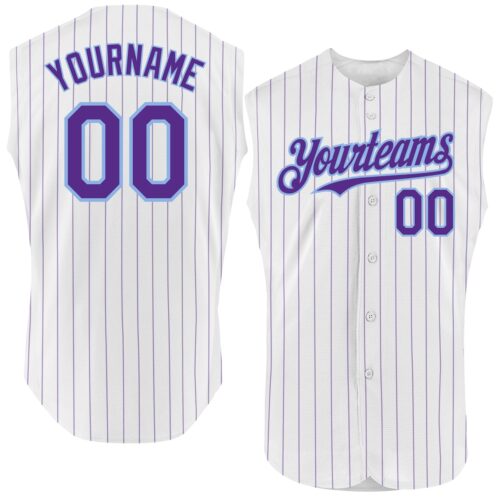 White1632 Custom White Purple Pinstripe Light Blue Authentic Sleeveless Baseball Jersey
