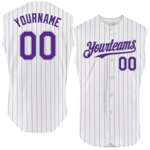 White1634 Custom White Purple Pinstripe Gray Authentic Sleeveless Baseball Jersey