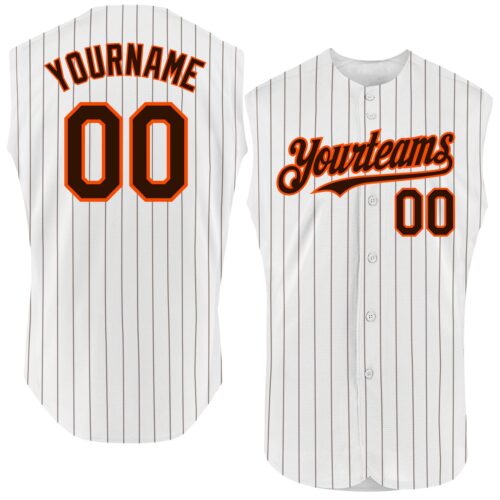 White1637 Custom White Brown Pinstripe Orange Authentic Sleeveless Baseball Jersey