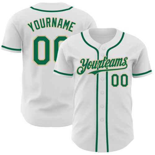 White1638 Custom White Kelly Green-Vegas Gold Authentic Baseball Jersey