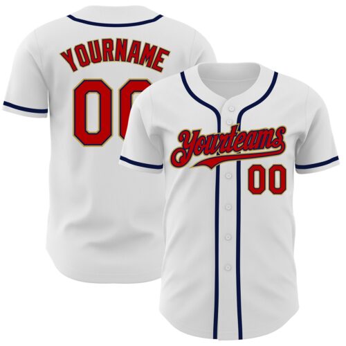 White1642 Custom White Red Navy-Old Gold Authentic Baseball Jersey