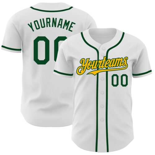 White1643 Custom White Green-Gold Authentic Baseball Jersey