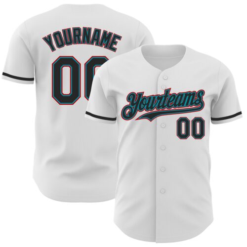 White1645 Custom White Black Teal-Red Authentic Baseball Jersey