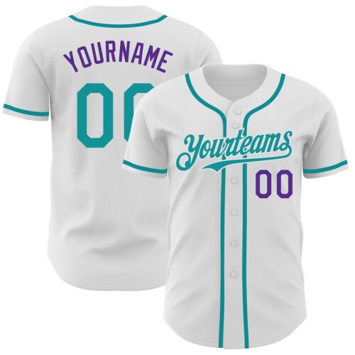 White1647 Custom White Teal-Purple Authentic Baseball Jersey