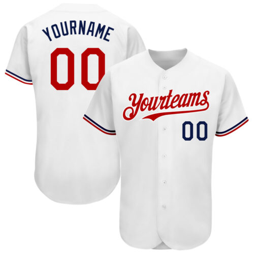 White1648 Custom White Red-Navy Authentic Baseball Jersey