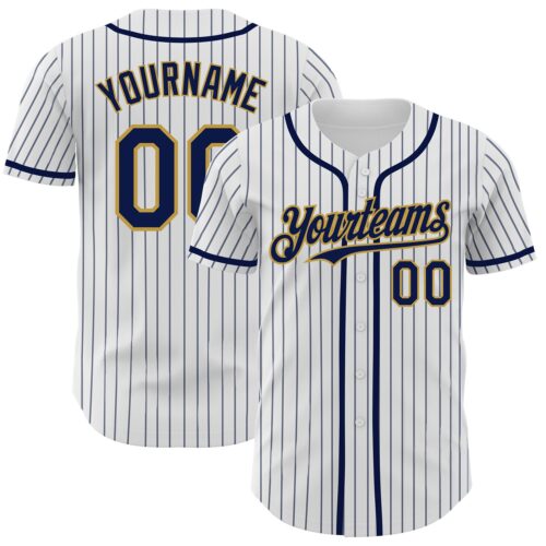 White1651 Custom White Navy Pinstripe Old Gold Authentic Baseball Jersey