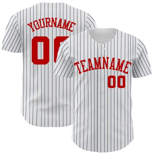 White1652 Custom White Navy Pinstripe Red Authentic Baseball Jersey
