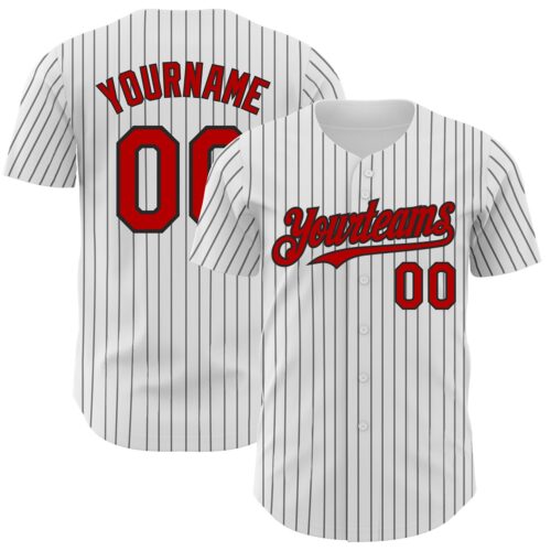 White1656 Custom White Black Pinstripe Red Authentic Baseball Jersey