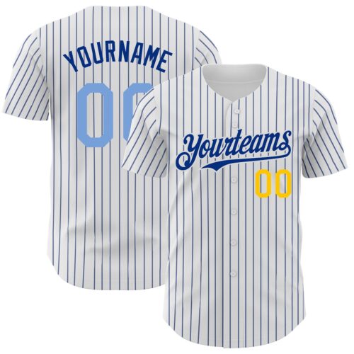 White1659 Custom White Royal Pinstripe Light Blue-Yellow Authentic Baseball Jersey