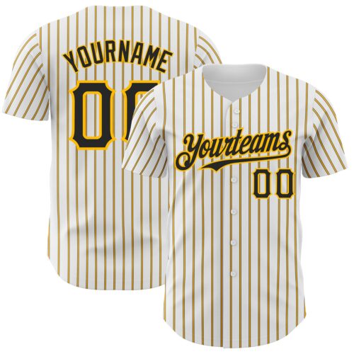 White1660 Custom White (Black Gold Pinstripe) Black-Gold Authentic Baseball Jersey