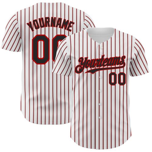 White1662 Custom White (Black Red Pinstripe) Black-Red Authentic Baseball Jersey