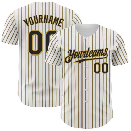 White1667 Custom White (Black Old Gold Pinstripe) Black-Old Gold Authentic Baseball Jersey