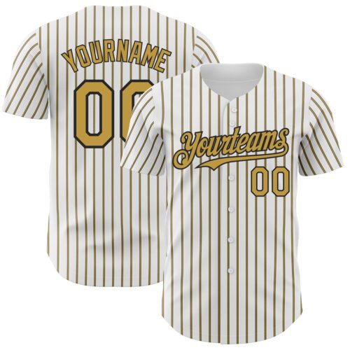 White1668 Custom White (Black Old Gold Pinstripe) Old Gold-Black Authentic Baseball Jersey