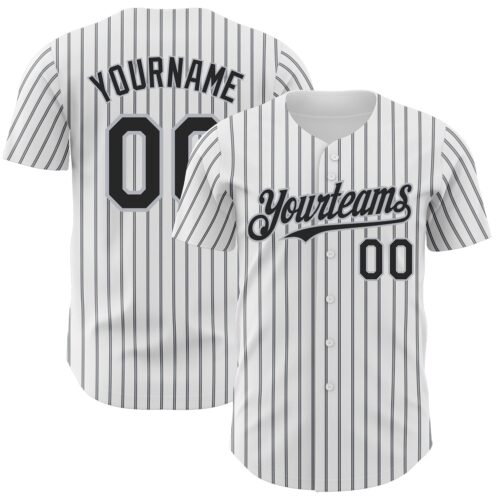 White1669 Custom White (Black Gray Pinstripe) Black-Gray Authentic Baseball Jersey