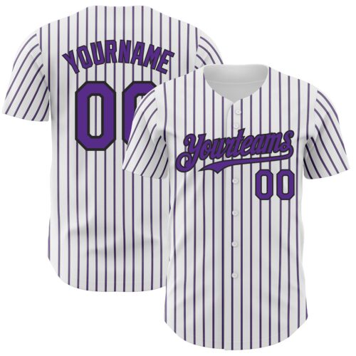 White1670 Custom White (Black Purple Pinstripe) Purple-Black Authentic Baseball Jersey