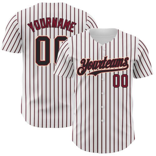 White1675 Custom White (Black Crimson Pinstripe) Black Crimson-Cream Authentic Baseball Jersey